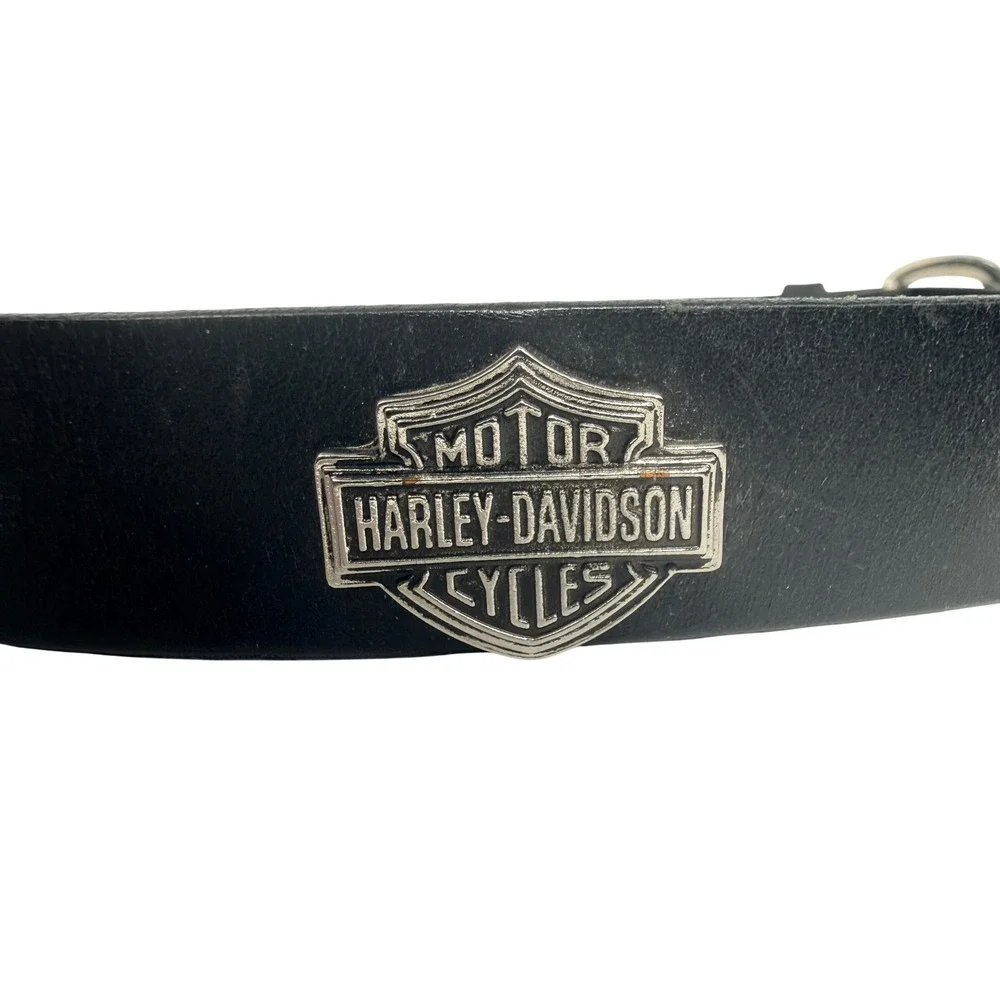 Harley-Davidson Womens Black Leather Studded Logo Belt Made in USA Size 28 -BG